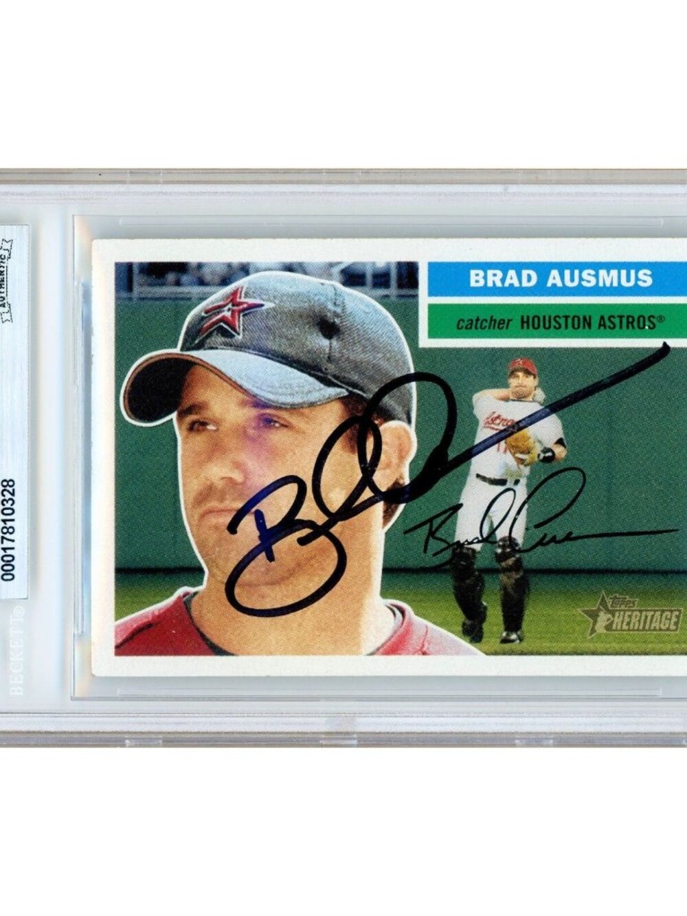 Brad Ausmus Signed 2005 Topps Heritage #22 Astros Beckett BAS Slabbed Auto
